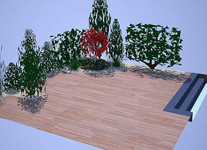 plan 3D jardin patio